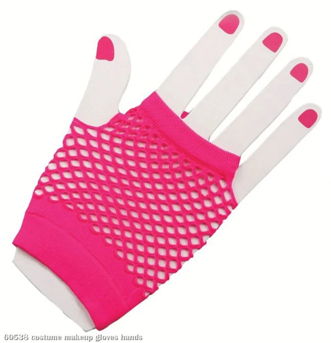 80's Neon Pink Short Fishnet Adult Gloves 1 80's Neon Pink Short Fishnet Adult Gloves